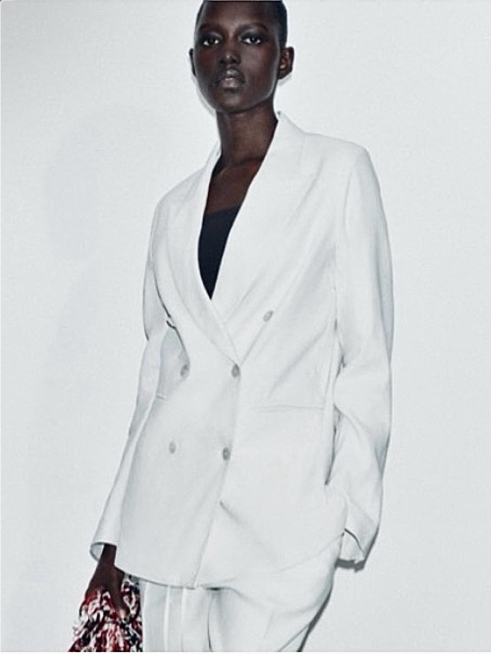Zara linen blend double breasted tailored white buttoned blazer sz.S